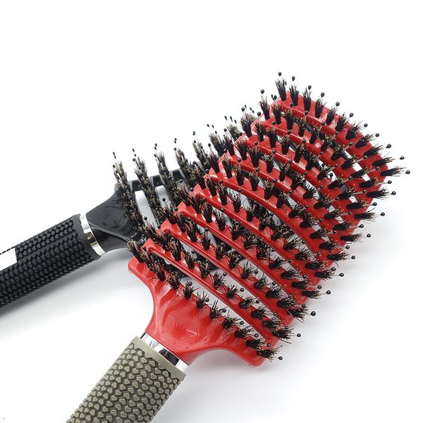 

boar bristle hair brush big bend comb board comb massage brush plastic universal styling tools hairdressing tool, Silver