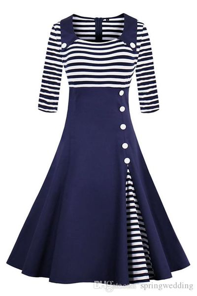 

фото женщины vintage 3/4 рукавом женщины бальные платья короткие линии полосатый panneled женщины vestidos работа повседневный wears fs1891, Black;gray