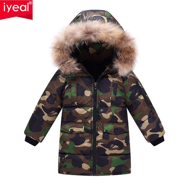 

iyeal new boys parkas jackets winter jacket for boy children down cotton coat russian for kids hooded camouflage jacket outwear, Blue;gray