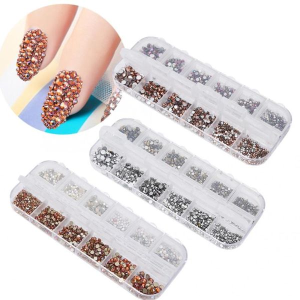 

nail art 12 grid / box flat bottom nail art rhinestones decoration manicure tool decorations, Silver;gold