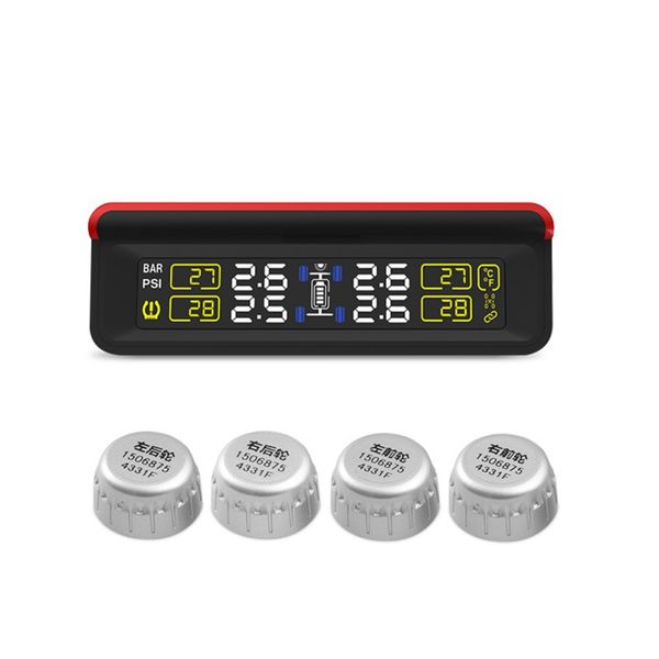 

tyre pressure monitoring system tpms solar lcd 4 external sensor replaceable battery car wireless psi/bar new