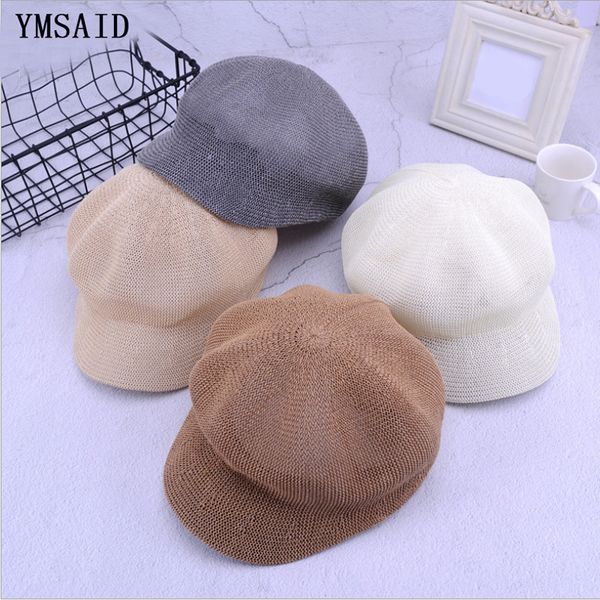 

ymsaid fashion female 2018 spring summer wild solid berets girls octagonal cap elegant breathable newsboy hats sun hat mesh cap, Blue;gray