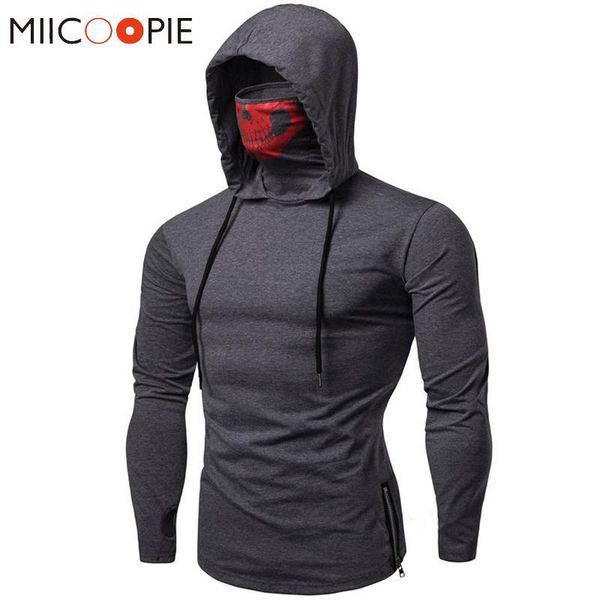 

маска череп толстовка толстовка мужчины hood streetwear мотоциклов face пуловер чистый цвет костюмы сыпучие толстовка с капюшоном tops, Black
