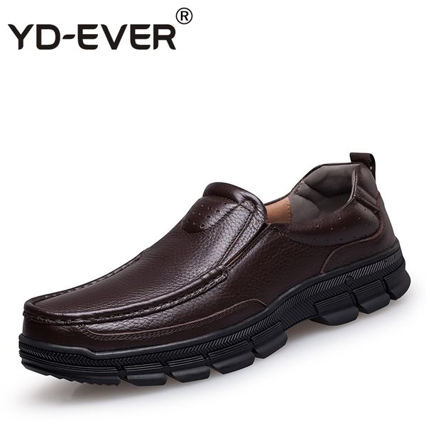 

yd-ever 100% genuine leather men shoes,oxfords casual shoes ,plus size business breathable moccasin handmade loafers 688, Black