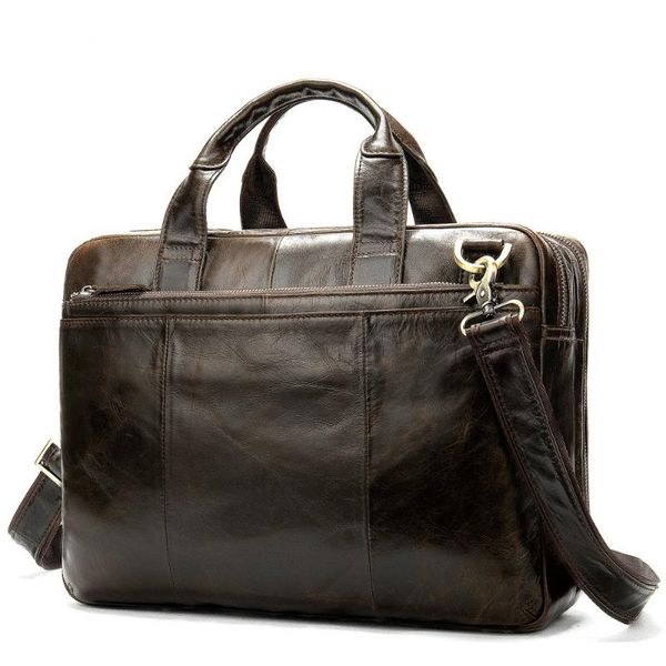 

men's layer cowhide handbag new oil wax leather large-capacity business briefcase