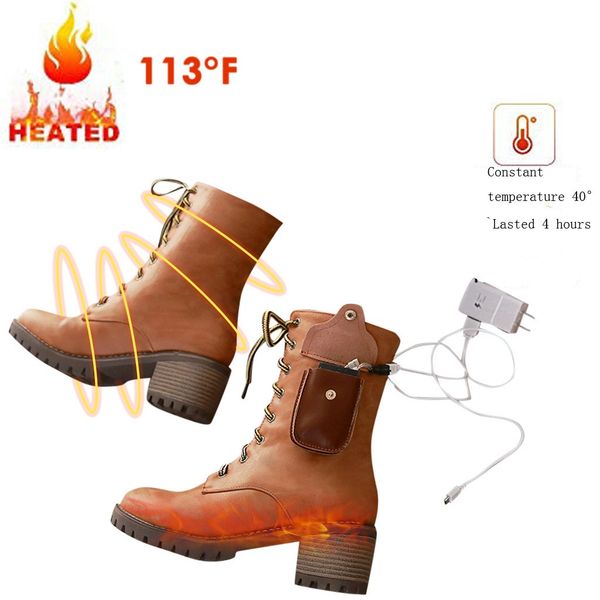

women winter smart battery electric heating up booties shoes warm lace-up boots shoes woman boots women zapatos de mujer, Black