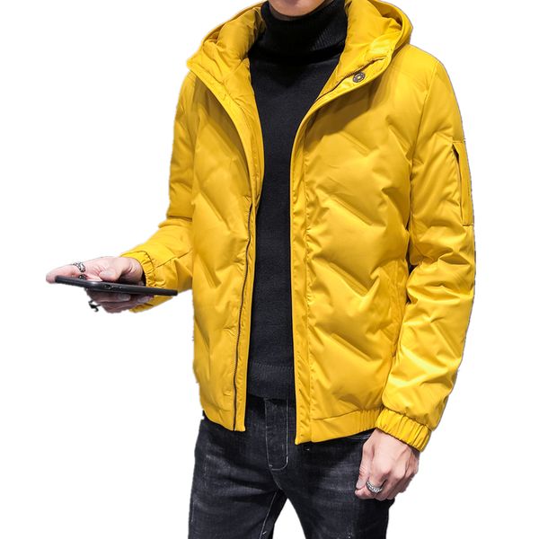 

2019 short hooded down jacket men's japanese slim korean arm patch pocket warm jacket winter coat men puffer men, Black