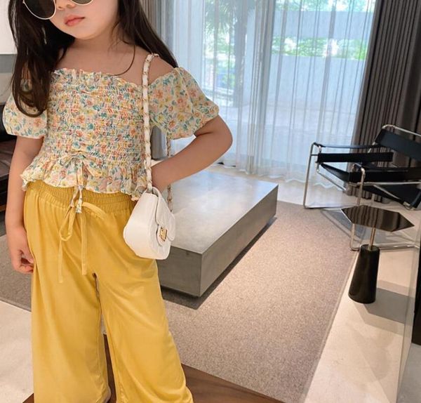 

2020 new baby girls summer fashion sets, printed + pants 6 sets/lot, wholesale ing, White