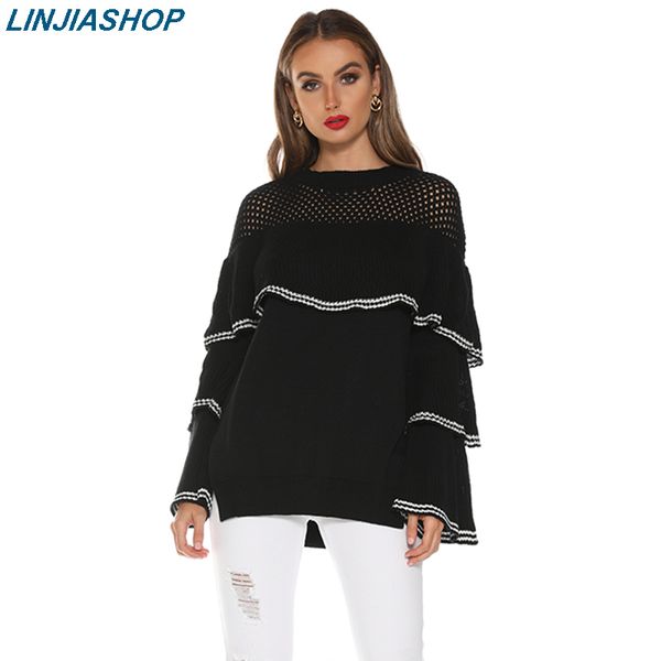 

vintage black white kintted sweater women cotton patchwork streetwear pullover female autumn winter jumper new arrivals 2019, White;black