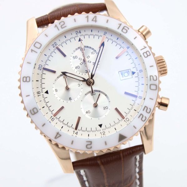 

man wristwatch br 24 chronograph quartz movement 1884 chronoliner everose white ceramic bezel wristwatches chronomat y2431033 mens watches, Slivery;brown
