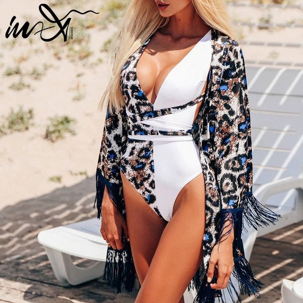 

in-x leopard beach dress tassel cover-ups for women swimsuit female cover up tunic sarong kaftan saida de beach wear 2019, Blue;gray