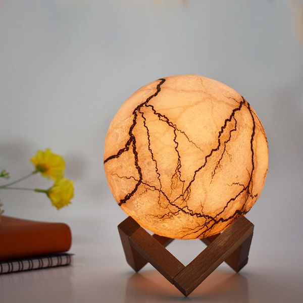 

creative night light rechargeable 3d print moon lamp cracks design 3/7 colors touch control remote switch luminaria decor cf510