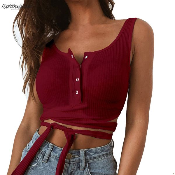 

sashes bandage womens tank crop summer ladies sleeveless button vest patchwork tank regata feminina 2019, White