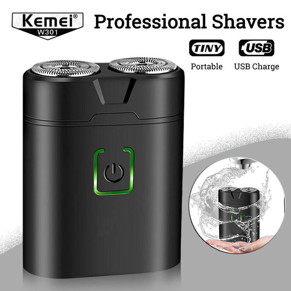 

kemei mini electric shavers for men waterproof shaving machine double-ring blade usb rechargeable beard razor