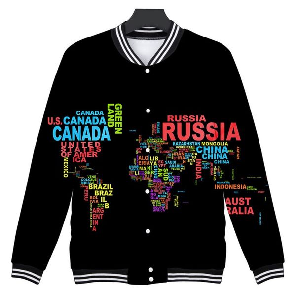 

baseball jacket world map cool designer men women couples coat 3d print wold map jacket autumn winter coat, Black;brown