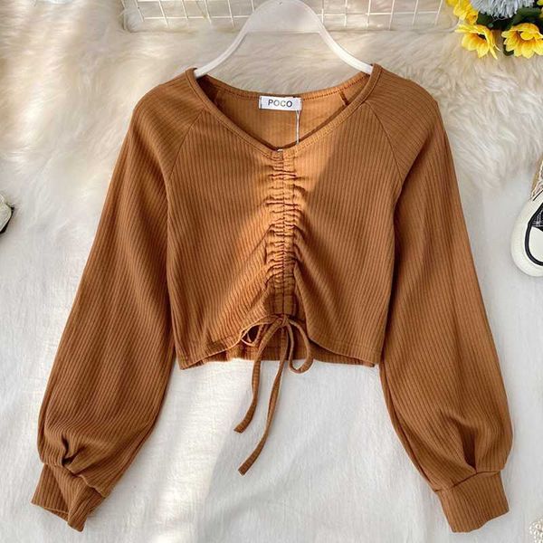 

sexy v-образным вырезом с длинным рукавом женщин кулиской блуза blusas 2020 весна лето хаки / синий / розовый / синий с длинным рукавом женс, White