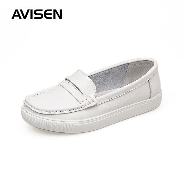 

spring genuine leather women flats shoes white ladies shoes trp soft sole breathable nurse casual slip on woman loafers, Black