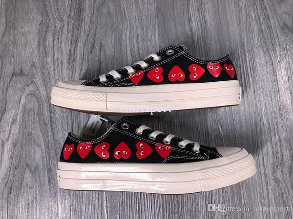

2019 cdg play 1970s classic canvas jointly big eyes high dot heart mens women skate casual shoes fashion designer sneakers, Black