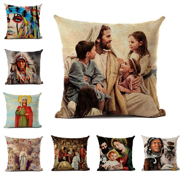 

sacred belief linen or polyester cushion cover pharaoh religious men and women pattern series cushion cover sofa hug pillowcase