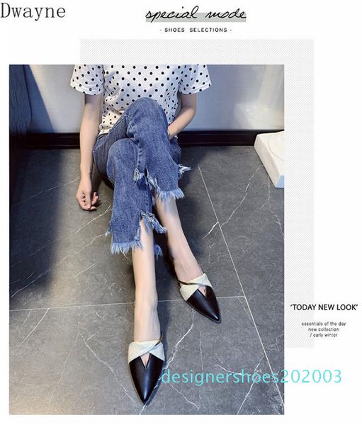 

pointed toe half slippers women wear 2020 new spring and summer fashion flat wild color matching flat shoesd03, Black