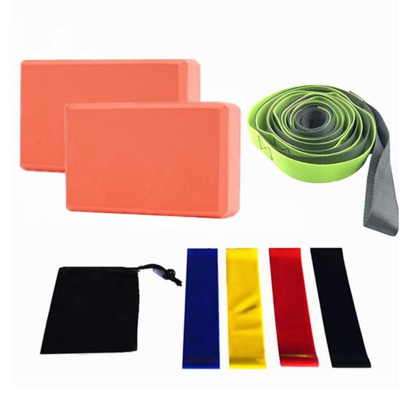 

yoga belts skillful manufacture 7pcs/set yoga blocks bricks resistance bands stretch belt strap with carry bag
