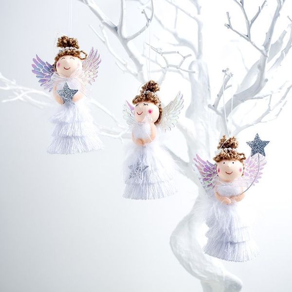 

new white color lovely plush angel girl christmas pendant doll creative new year home decorations christmas tree decor hangings toys