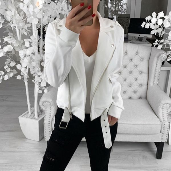 

women's cool crop jacket fashion solid color zipper slim short coat lapel long sleeve slim casual autumn club biker jacket, Black;brown