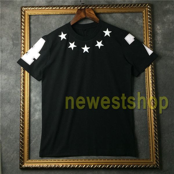 

2020 sell brand tag clothing mens white five pointed star flock printing t shirt fashion t shirts designer t shirts camiseta tee, White;black