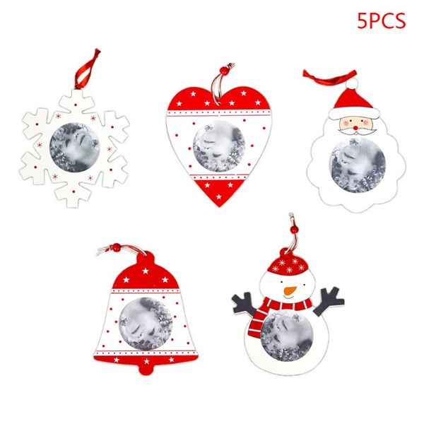 

5pcs/set innovative christmas decorations hanging wooden picture p frame diy pendant xmas ornaments