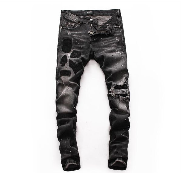 

новый 2020 мужчина разорванного denim рвущих джинсов navy черного хлопок мода tight весна осень мужские брюки bb324, Blue