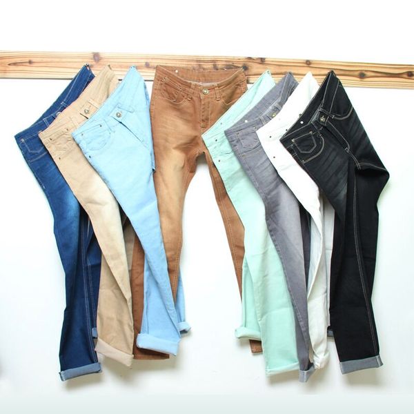 

new cotton stretch men fashion classic style business stretch skinny jeans cotton slim casual solid denim trousers, Blue