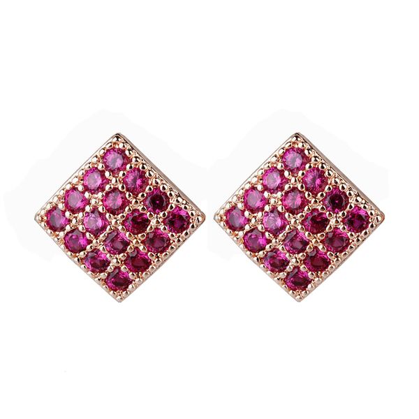 

new rose gold color plated red cubic zircon square shaped stud earrings for girl wedding evening party accessories gift, Golden;silver