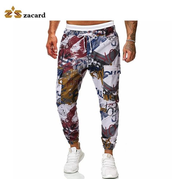

zacard mens fashion casual print trousers tracksuit joggers track pants loose streetwear, Black