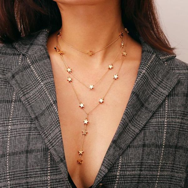 

2020 multilayer crystal start necklaces & pendants vintage charm gold choker necklace jewelry wholesale for women accessories, Golden;silver