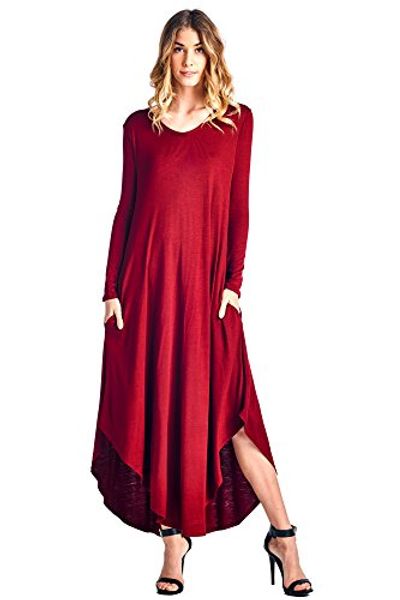 

12 ami curved hem v-neck long sleeve maxi dress (s-xxxl) - made in usa, Black;gray