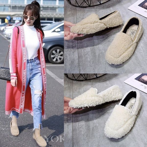 

mao mao shoes female 2019 flat bottom women's shoes one pedal plus velvet keep warm doudou, Black