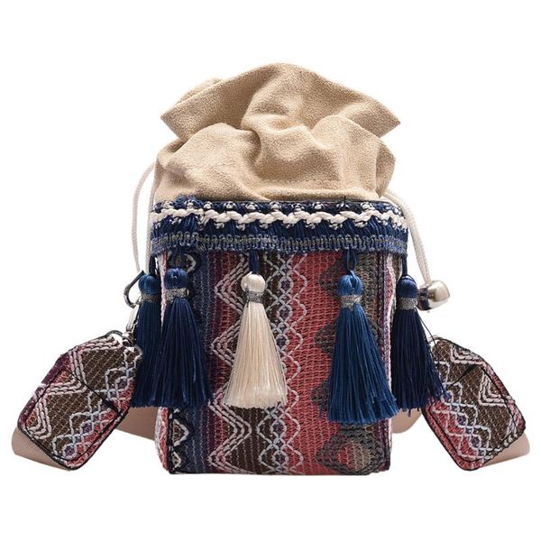 

ethnic style weave drawstring women messenger bag fashion female single shoulder crossbody tassels elegant handbag