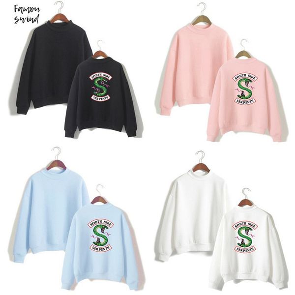 

riverdale south side змеи женские hoodie толстовки southside забавный мультфильм печати женщины с капюшоном pullovertracksuit hood перевозка, Black