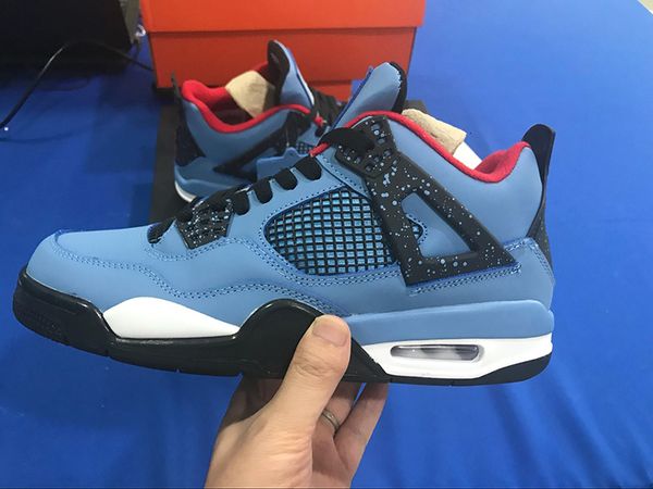 

travis x 4s cactus jack men basketball shoes university houston blue black for men trainers sports shoe sneakers size 7-13 with box
