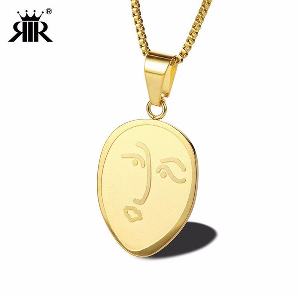

rir minimalist stainless steel gold geometric human face shape pendant necklace exquisite wild jewellery necklaces, Black