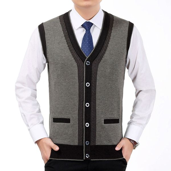 

men cashmere wool vest spring autumn knitted waistcoat man v-neck vests male gilet botton front weskit mans leisure waistcoats, Black;white