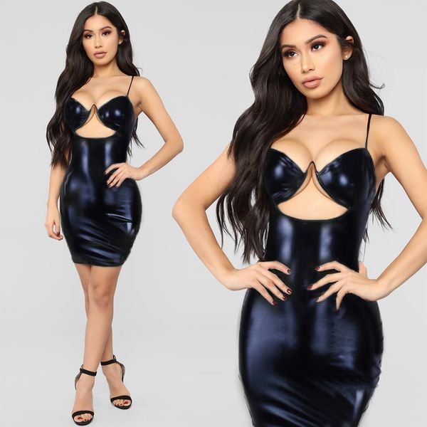 

dress club wear deep v-neck cut out spaghetti strap elegant dress summer off shoulder black leather vestidos mujer, Black;gray