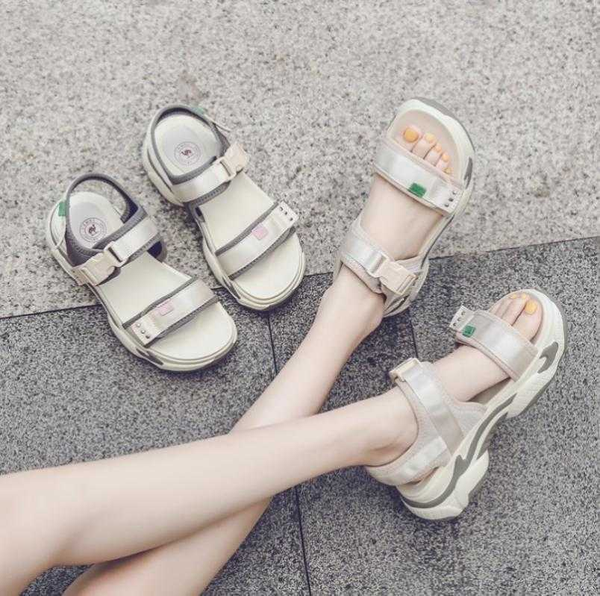 

2020 summer women platform sandals chunky sandal gladiator designers hook loop block heel shoes casual shoes woman, Black