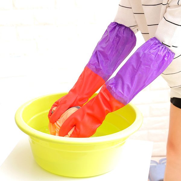 

open wash the dishes glove keep warm glove wash clothes skin care thickening increase down lengthen pvc widemouthed glove