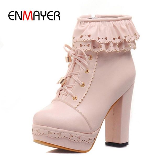 

enmayer motorcycle fashion boots new round toe ankle boots for women snow platform warm women girls shoes s punk rock, Black