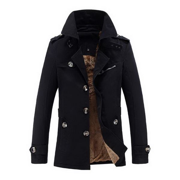 

heflashor men 2019 long warm trench business casual coat male trench jackets breasted solid color overcoat men, Tan;black