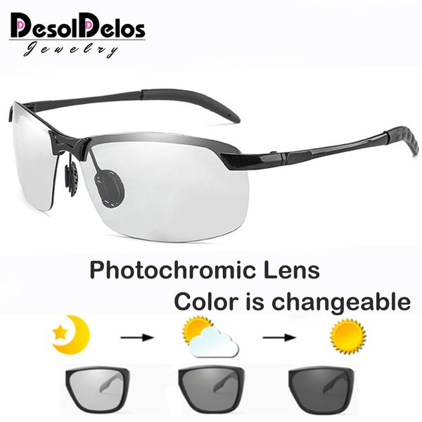 

desoldelos pchromic men polarized women sunglasses brand design square sun glasses uv400 metal half frame gafas de sol, White;black