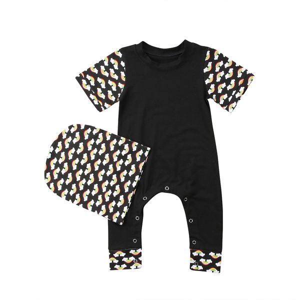 

2PCS Summer Baby Rompers Cute Newborn Baby Kids Boys Girls Rainbow Print Romper Jumpsuit Sunsuit Cotton Outfits Set