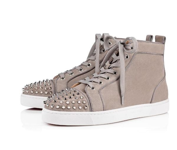 

khaki suede with hemming leather men's high sneakers lace up skate shoes,red bottom design couple flats red sole orlato walking traners, Black