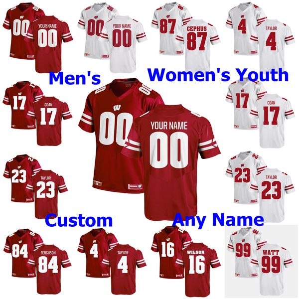 

custom wisconsin badgers college football jerseys kids youth quintez cephus jersey a.j. taylor hornibrook van ginkel nakia watson stitched, Black